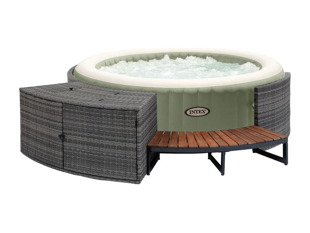 Pack spa gonflable Intex PureSpa Olive rond Bulles 4 places + Ensemble mobilier Neka