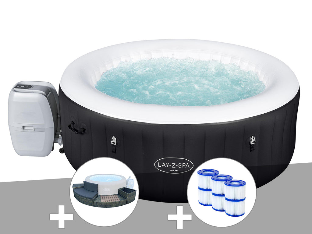 Spa gonflable Lay-Z-Spa Miami rond Airjet 4 places - Bestway