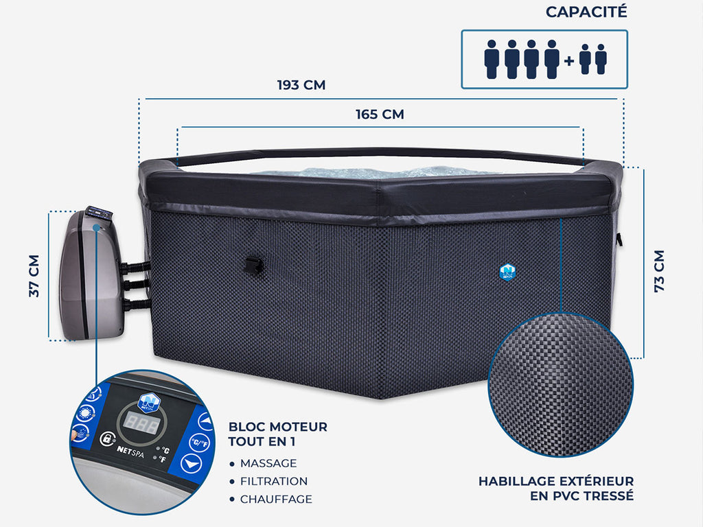 Spa portable semi-rigide Octopus octogonal Bulles 4-6 places - Netspa