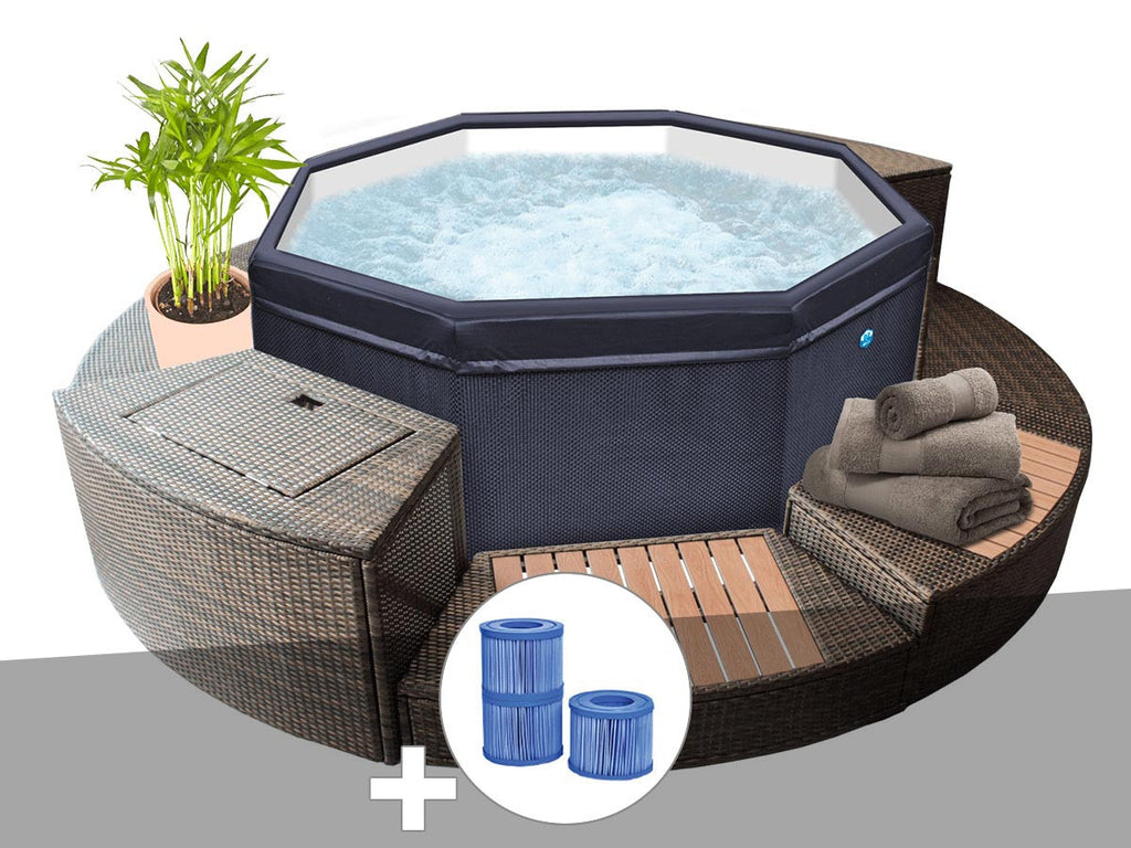 Spa portable semi-rigide Octopus octogonal Bulles 4-6 places avec mobilier - Netspa